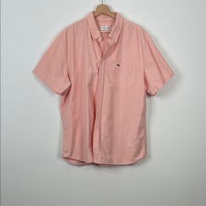 Lacoste Classic Regular Fit Men's XL Preppy Button Down Pink Short Sleeve Shirt